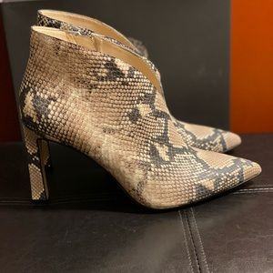 Vince Camuto snake print booties